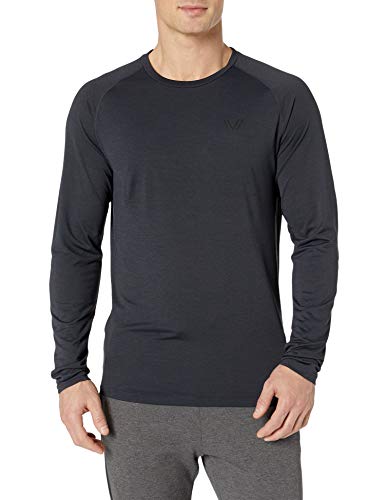 Amazon Brand - Peak Velocity Men's VXE Long Sleeve Quick-dry Loose-Fit T-Shirt, Black Heather, X-Large