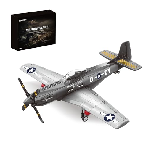 YYKNGYI P51 Mustang Fighter Jet Building Set- Compatible with Lego Military Plane, Military Army Airplane Adults as Gifts