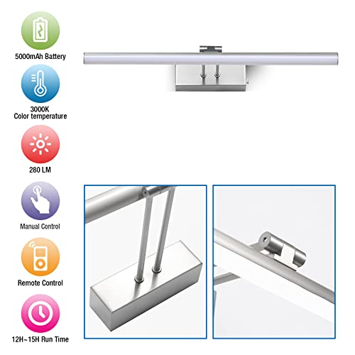 Howmzon Picture Light, Battery Picture Lights With Brightness Dimmable And Timer, 16" Metal Art Light For Paintings, Rechargeable Display Lamp For Wall Gallery Dartboard(Nickel) #TOP2