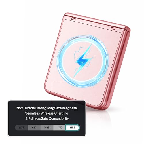 ZERUK Genuine Leather Case for Galaxy Z Flip 7, MagSafe Compatible Slim Cover with Hinge Protection, Military-Grade Drop Protection, Free Magnetic Grip Holder, Color-Matched Trim (Pink) by ZERUK - Used condition - Image 6