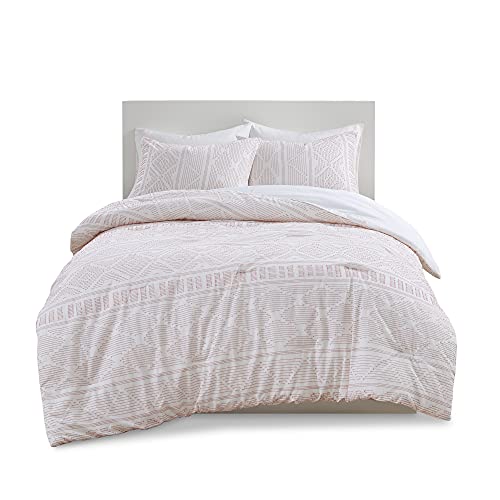 Comfort Spaces 100% Cotton Comforter Set Clipped Jacquard Geometric Mid Century Design, Down Alternative, All Season Modern Bedding, Matching Shams, Twin/Twin Xl, Albany, Blush 3 Piece #TOP7