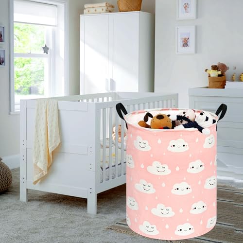 Image of Kids Laundry Hamper Clothes Gift Basket Storage Laundry Baskets Organizer Bin with Handles for Nursery Room (Smile)