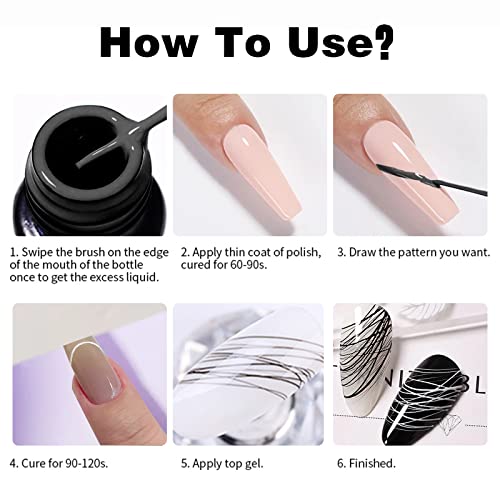 7Ml*2Pcs Nail Art Liner Gel Polish Built In Thin Brush,Black White Nail Polish Soak Off Curing For French Tip Nails Design,Nail Art Supplies Kit For Home Salon Diy Nail And French Manicure Painting #TOP4