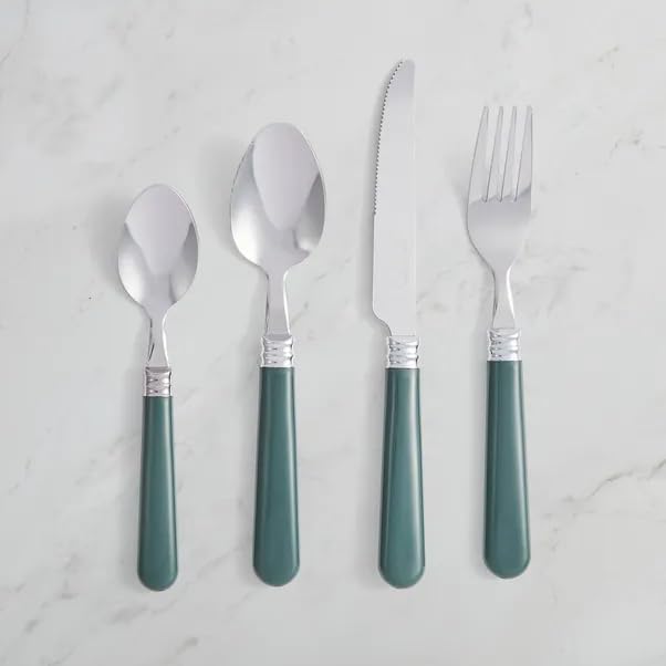 New Modern Stylish Design16 Piece Cutlery Set – Elegant Stainless Steel Tableware Collection, Dishwasher Safe and Durable Flatware for Everyday Dining & Special Occasions Gift Giving-M72 (Green)