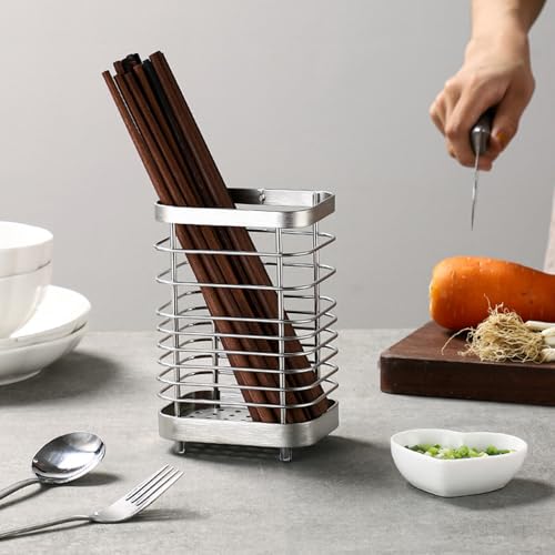 Stainless Steel Utensil Holder & Cutlery Drainer Rack – 304 Rust-Proof Kitchen Organizer Sink Tidy Storage for Forks, Spoons, Knives– Space-Saving Countertop or Wall Mount (10 x 7.5 x 15cm) (Silver) - Image 7