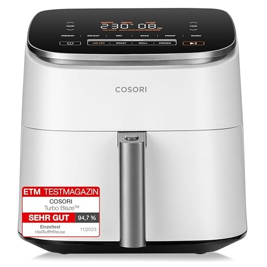 Cosori Turboblaze Heißluftfritteuse Airfryer, 9-in-1 Air Fryer XXL 6L, leiser DC Motor mit 5 Geschwindigkeitsstufen, Grillen, Backen, Gären, Dehydrieren, 87 Rezepte, 64% energiesparend, Weiß