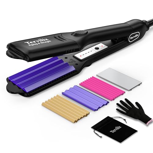 Terviiix Hair Crimper for Women with 4 Interchangeable Plates Keratin & Argan Oil Infused Crimping Iron for Hair Volumizing Crimper Hair Iron with 5 Heat Settings & 60 Min Auto Off