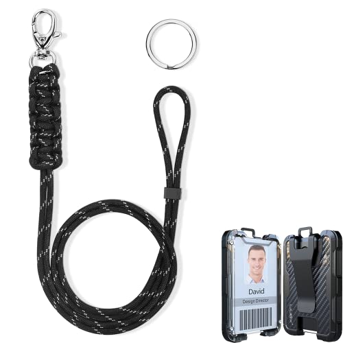 Liugx Id Badge Holder With Lanyard, Paracord Braided Lanyard, Adjustable Length, Heavy Duty Neck Lanyard Keychain With Metal Clip Key Ring For Phone Wallet Key For Men Women Teacher #TOP12