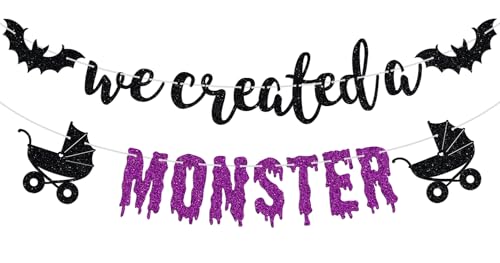 We Created a Monster Banner, Little Boo is Almost Due, Halloween Baby Shower First Birthday Gender Reveal Pregnancy Announcement Party Decorations Supplies