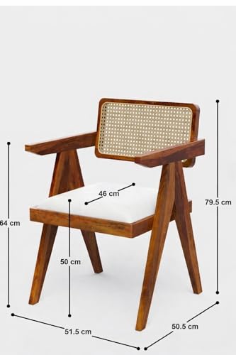Image of Wooden Dining Table Set with 4 Chairs, Natural Oak, Rectangular, Modern Style, Cane Back Chairs with Cushions (Whie Cushion Table (150 cm x 90cm,)