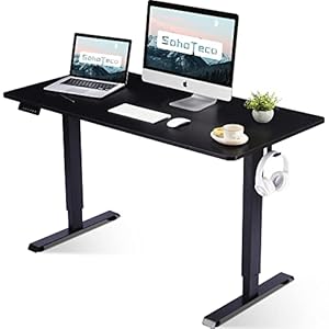 Electric Height Adjustable Desk, 48×24 Sit Stand Desk with Splice Board, Gaming Desk with Memory Presets, Black Steel Frame & Black Board