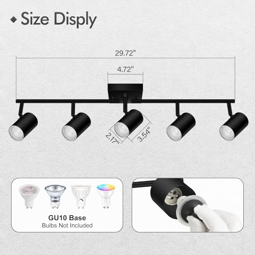 AUQUEE 5 Light Track Lighting Fixtures Ceiling, Matte Black Kichen Track Lighting, Rotatable Light Heads, Adjustable Modern LED Track Lights for Kitchen/Living Room/Hallway/Bar,GU10 Bulb Not Included - Thumbnail 4