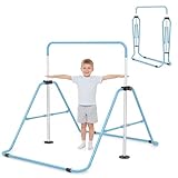 KOMFOTTEU Kinder Gymnastikstange, Faltbare Reckstange & Turnstange, horizontale Trainingsstange 5 höhenverstellbar 90–130 cm, belastbar 70 kg, Indoor & Outdoor (Blau)