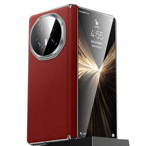 Étui Honor Magic V5 en cuir véritable rouge luxe avec charnière articulée