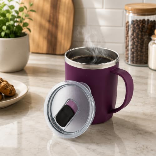 Image of Clazkit Travel Leak Proof Coffee Mug | Stainless Steel Coffee Tumbler | Spill-Proof Lid | Hot & Cold Vacuum Mug for Office, Travel & Car- 400ml - Purple