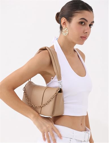 Women Trendy Vegan Leather Crossbody Bag Square Y2K Shoulder Handbag Chic PU Tote Purse Chain Top Handle Flap Satchel3