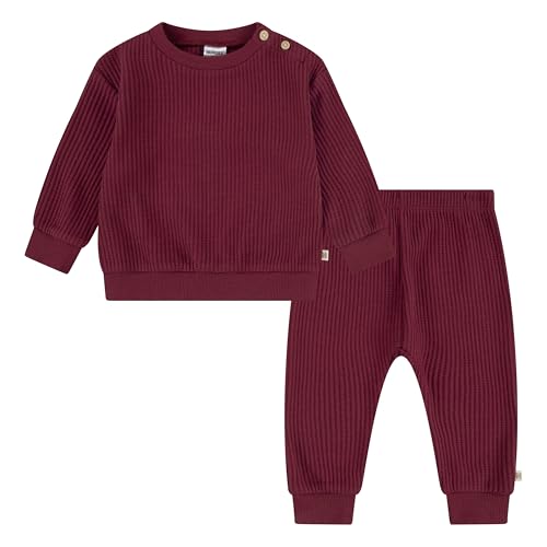 HUGGIES Waffle Knit Crewneck Sweatshirt and Pants 2-Piece Outfit Set - image 1