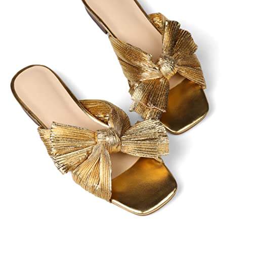 MICIFA Women's Bow Flat Sandals Open Toe Summer Comfort Slip on Slide Sandals Bridal Wedding Dress Shoes2