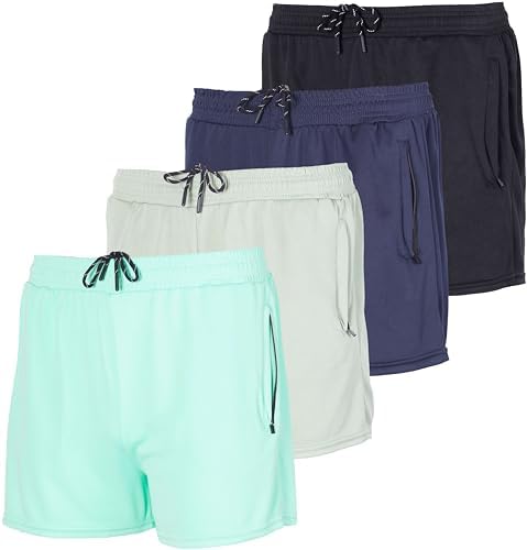 Real Essentials 4 Pack: Men’s 3″ Inch Mesh Running Shorts with Zipper Pockets – Quick Dry Gym Athletic