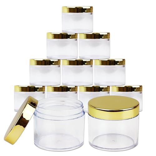 Beauticom® 2 oz./ 60 Grams/ 60 ML (Quantity: 12 Packs) Thick Wall Round Clear Plastic LEAK-PROOF Jars Container with GOLD Lids for Cosmetic, Lip Balm, Lip Gloss, Creams, Lotions, Liquids