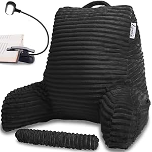Homie Reading Pillow with Reading Light and Wrist Support, Has Arm Rests, and Back Support for Bed Rest, Lounging, Reading, Working on Laptop, Watching TV (Black)