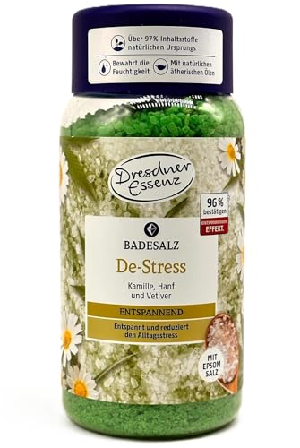 Dresdner Essenz Badesalz De-Stress 600g - Aromatisch, Grün - Entspannung, Stressabbau, Wiederherstellen, Aromatherapie