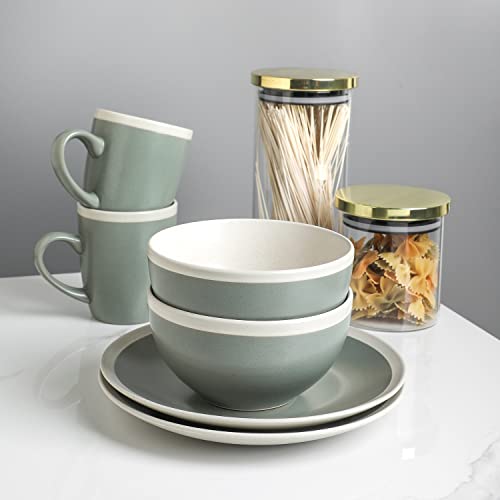 Stone Lain 16-Piece Stoneware Dinnerware, 2-Tone, Speckles, Green And Cream, 16 Piece Set #TOP1