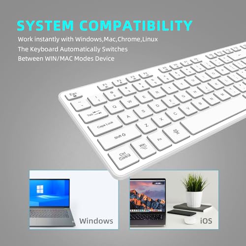Image of Slim Wireless Keyboard for Mac and Windows, Ultra Quiet Low-Profile Flat Key Board with Full-Size Keys, 2.4GHz Wire Less for PC, Mac, Windows 11 /10 /8 /7 White