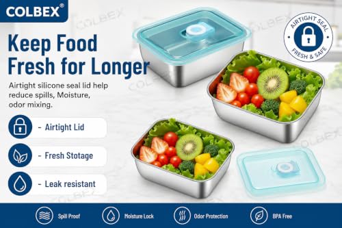 Image of Stainless Steel Food Storage Containers with Lids, Leakproof, Oven & Freezer Safe, Meal Prep & Lunch Boxes, Snack Container, Reusable Meal Prep Boxes, School, Office, Picnic (5)