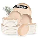 Moritz & Moritz CAVO - Vajilla de 18 piezas para 6 personas, diseño de almendra, juego de platos para 6 personas, de gres, moderno con platos de cena, platos de postre y cuencos para sopa, elegante y