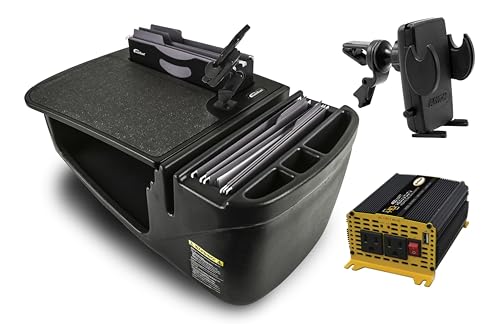 Image of AutoExec Efficiency FileMaster Car Desk for Your Vehicle Workstation and Mobile Office, Black with 400 watt Power Inverter, Phone Mount and Phone Vent Clip