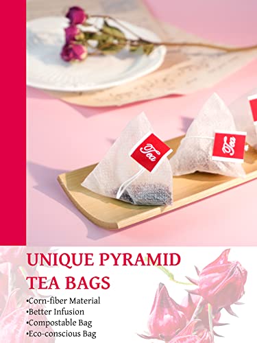 TeeLux Hibiscus Tea Bags, Natural Hibiscus Flowers Herbal Tea, Caffeine Free, Refreshing Tart Flavor, Hot & Iced Tea, 100 Count