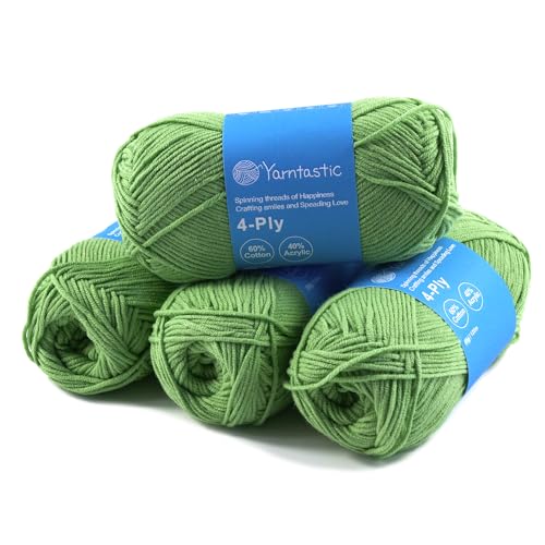 Yarntastic 50g x 4 Balls in a Pack, 4 Ply Cotton Acrylic Blended Yarn, 43 Colour Choices; for Knitting, Crochet, Amigurumi, Turfing; for Baby Blanket, Clothing and Many Other Projects (Green 77)