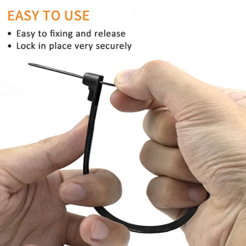 Meccion 100 Piece Releasable Cable Ties, Heavy Duty Reusable Tie Wraps, Strong Nylon Zip Ties (250mm x 4.8mm, Black) - Image 3
