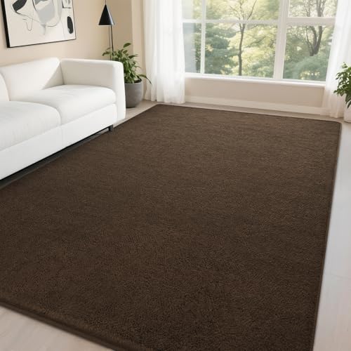 Best Rug for Dark Brown Couch: Top Cozy & Stylish Picks 6 DweIke Modern Area Rugs for Living Room Bedroom, 4x6 Brown Thickened Memory-Foam Throw Carpet, Super Soft Kids Boys Girls Rug, Non-Slip and Washable Carpets for Dorm Nursery Classroom Decor