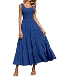 PRETTYGARDEN Sleeveless High Waisted Scoop Neck Sun Dresses for Women 2026 Vacation Spring Casual Smocked Dress Women (Dark Blue, Large)