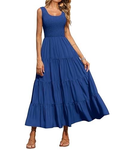 Image of PRETTYGARDEN Women's 2026 Casual Loose Plain Maxi Sundress Smocked Tank Dress Sleeveless Summer Beach Tiered Long Dresses