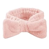 WLLHYF Spa Face Headbands Bow Makeup Hair Band Set Soft Elastic Washing Face Headbands Prevent Water Spilling Down Arms Spa Headband for Women Girls Skin Care Shower (Pink)