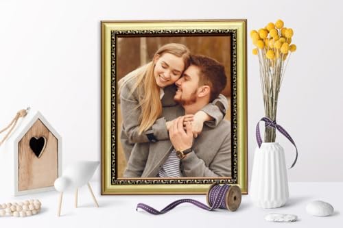Image of photo frame for wall decor /Tabletop /Wall hanging Synthetic wood for Bedroom, Office Desk, Living Room, birthday, gift tiems (10 x 10 inch) dark Golden Color