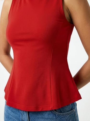 Image of Aahwan Black Solid Cotton Comfort Fit Round Neck Sleeveless Short Peplum Top for Women's & Girl's