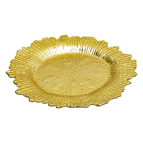 DIITGGE 24 Pack Charger Plate Round Plastic Reef Plate Chargers for Dinner Party Decoration Wedding Event Supplies, 13 Inch, Gold