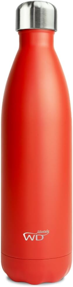 WD Lifestyle Stainless Steel Water Bottle -24 Fl Oz - Double Wall Vacuum Insulated Containers - Keeps Drinks Cold for 24 Hours and Hot for 12 - Leak Proof - BPA Free (Red)