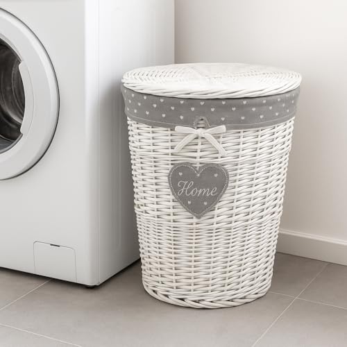 Oval Basket in White Wicker Heart Decoration Laundry 49 * 36 * 55 cm - Image 3