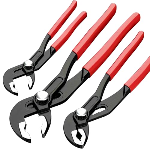 Juego de alicates de bomba de agua ajustables de 3 piezas, 180/250/300 mm de Cr-V, juego de alicates de articulación deslizante con gran capacidad de mordaza y mango antideslizante