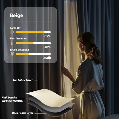 Image of Room Divider Blackout Curtains Flexible Sliding Tracks Sets Ceiling Mounted Rod Window Curtain Privacy Separation for Bedroom Living Rooms,1 Panel Beige Drape and Black Track Set-W180xH108 in