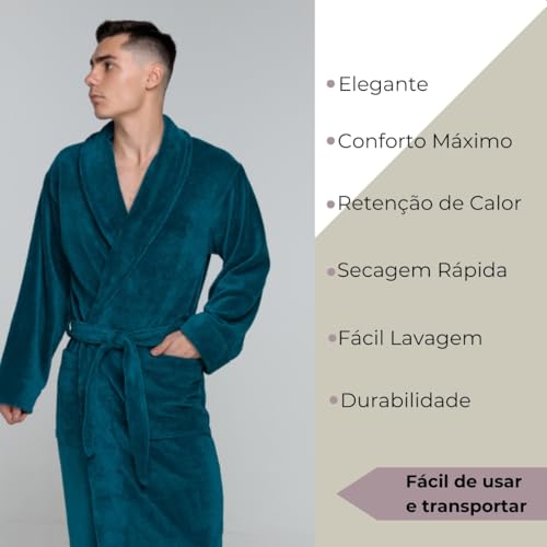 Roupão Microfibra Camesa Inverno Frio Unissex Cores Original (BR, Alfa, P, Regular, Regular, Azul Pe