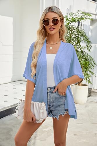 Image of Yekaty Lightweight Cardigans for Women Casual Summer Short Sleeve Cardigan Open Front Beach Coverups 2026