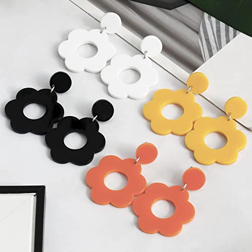 Flower Earrings Stud Daisy Earrings For Women Y2K Earrings Resin Acrylic Earrings Hippie Jewelry Retro 60S 70S 90S Earrings Cute Cowgirl 4 Pairs #TOP1