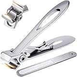 PrettyDiva Wide Jaw Nail Clippers - Straight Blade Heavy Duty Nail Clipper for Thick Nails or Tough