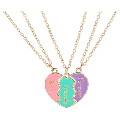POYAMUSE Colorful Pendant Necklace Set, BFF Necklaces for 3, Friendship Necklace Set for Best Friends (BFF-Gold) Cover